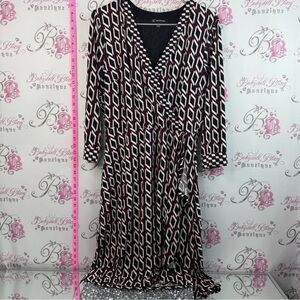 INC International Concepts dress Black and White Geometric Wrap Midi Dress